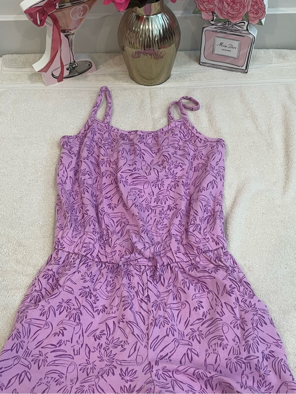 Cat & Jack Lavender Floral Tie-Waist Romper